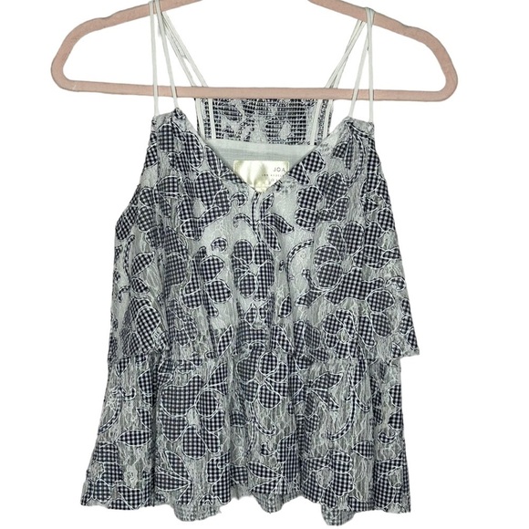J.O.A Plaid Floral Lace Tiered Double Spaghetti Strap Top - Picture 1 of 11